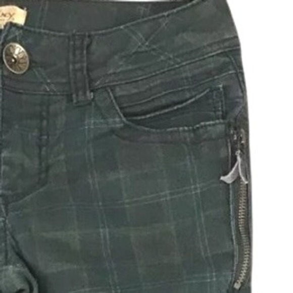 DEMOCRACY Green Blue Plaid pants cropped zip details freedom jeggings jeans 14 - Picture 3 of 4